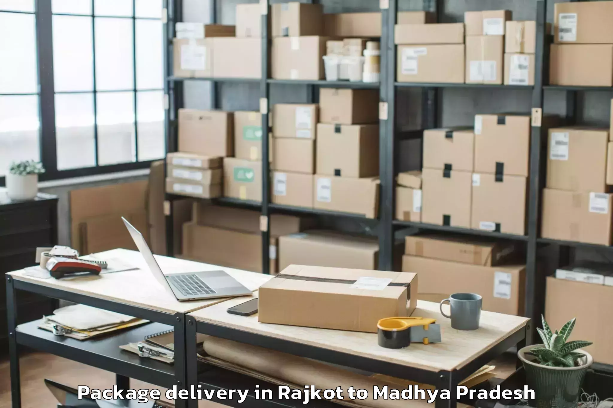 Top Rajkot to Mauganj Package Delivery Available